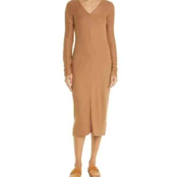 New! Rag & Bone Camel Rib Knit Bias Midi DressM